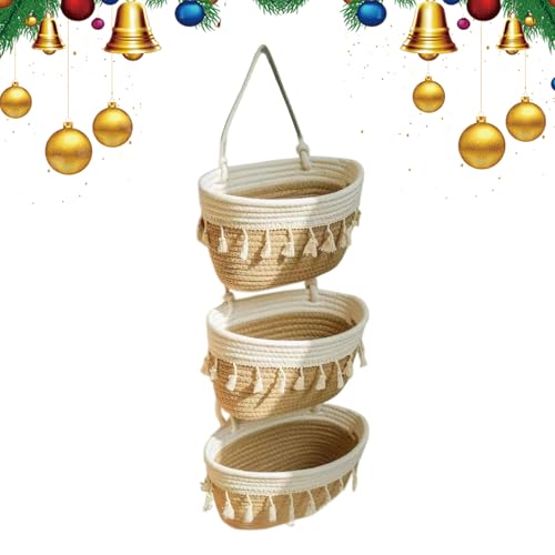 Arriba almacenamiento de la puerta bohemia 3 capas - cesta de almacenamiento montada en la pared, organizador de ahorro de espacio para armario entrada dormitorio dormitorio dormitorio baño cocina