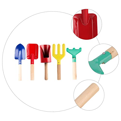 Outanaya 5Pcs Gardening Tools with Iron Shovels and Rakes Skid Wood Handles for Household Planting Bonsai and Flower Cultivation Supplies - Image 9