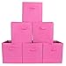 Set of 6 Foldable Fabric Basket Bin- EZOWare Collapsible Storage Cube For Nursery Home and Office - Pink