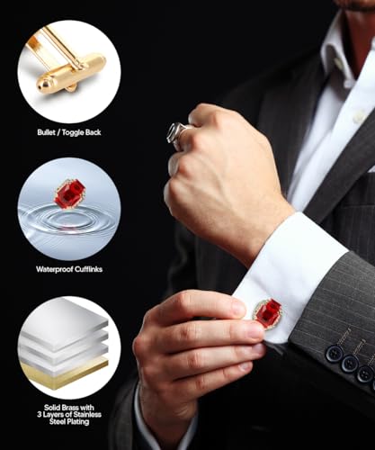 Rectangular Colored Diamond-Flanked Crystal Cuff Links – Tuxedo Suit Accessories, Cufflinks for Men4