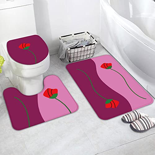 Tapis de Bain Rose Fushia Rose Tapis Salle de Bain Ensemble 3 pièces Tapis de Douche Antiderapant 45x75cm Tapis de Baignoire Souple Lavable en Machine Tapis...