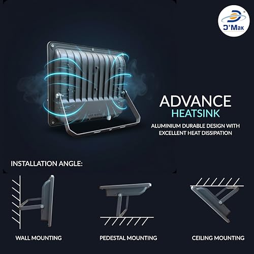 Image of D'Mak 100 Watt LED Flood Light Grey Body Down Chock Waterproof IP65 for Outdoor Purposes (2, White)