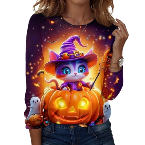 Halloween Shirts for Women Long Sleeve Plus Size Fashion Crewneck Comfortable Tshirts Halloween Costumes for Women
