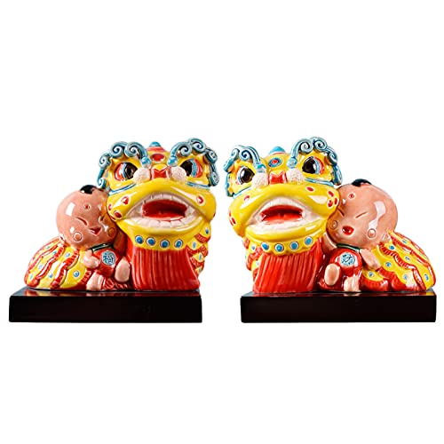 Statue de bureau lion traditionnel chinois en céramique, idée cadeau culturel