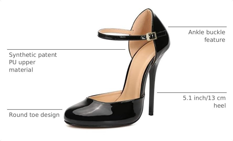 Image of MAIERNISI JESSI Unisex Men's Women's D'Orsay Pumps, Ankle Strap Stiletto Heels, Round Toe, 5.1 Inch Heel