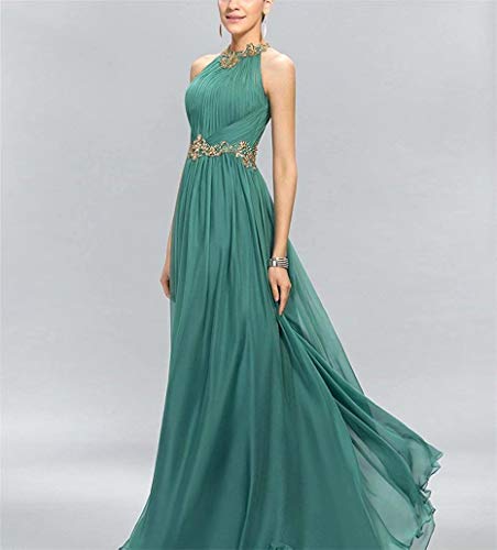 EEFZL Gold Beading Prom Dress Bridesmaid Dress Long Pleats Formal Evening Gown3