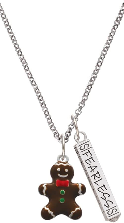 Delight Jewelry Enamel Gingerbread Boy Silvertone Fearless Bar Charm Necklace, 23"
