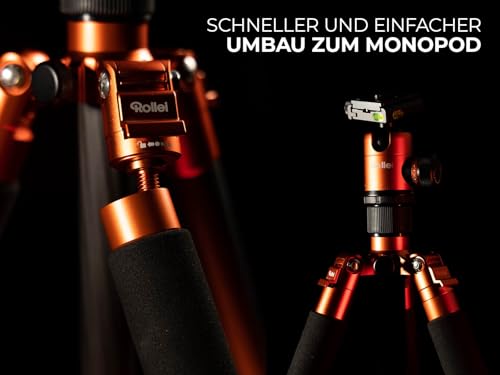 Rollei C6i Tripode Camara Naranja, 172cm Trípode Carbono Fotografia de Viaje Portátil Arca Swiss con Cabezal Esférico 360° y Función de Monopié Camera Tripod para DSLR con Soporte para Teléfono - imagen 5