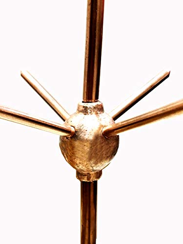 Image of Brass Copper Lightning Arrester 5 /8' diameter and 1 m in length with 5 spikes and base plate 9x9 cm for Home and Building Protection Radius Coverage 3 m