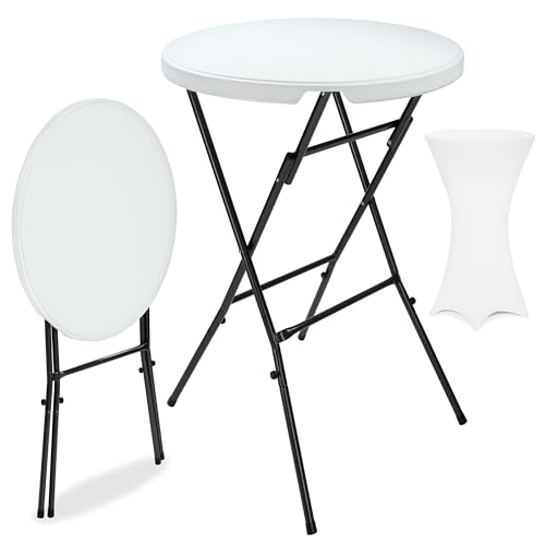 Casaria® Table Haute Pliable avec Housse Blanche réutilisable Infroissable Mange Debout 110 cm Bar bistrot Jardin Cocktail