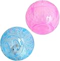 2 Pcs Hamster Ball Transparent Dwarf Exercise Running Wheel Gerbil Toys, Small Animal Exercise Wheels (Blue and Pink)