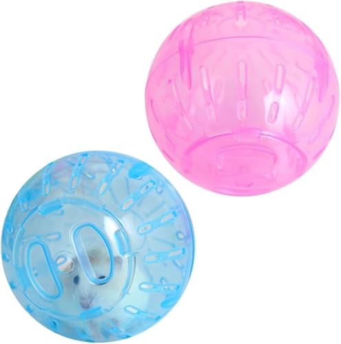 2 Pcs Hamster Ball Transparent Dwarf Exercise Running Wheel Gerbil Toys, Small Animal Exercise Wheels (Blue and Pink)(12cm)