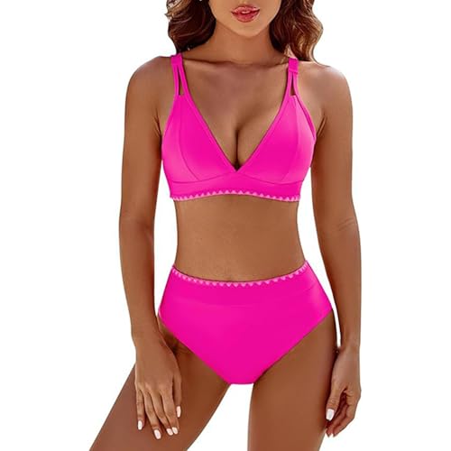 Bañador Talla Grande Traje de Baño Mujer 2 Piezas Traje de baño Piezas Cintura Alta con Escote en V y Almohadilla para el Pecho para Mujer Bañador Negro Rojauctor Bañadores (Rosa Fuerte XL)