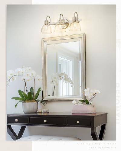 Image of Beionxii Brushed Nickel Bathroom Light Fixtures, 3-Light Bathroom Light Fixtures Over Mirror, Bathroom Vanity Light with Clear Glass Shade, Modern Vanity Lighting for LivingRoom Hallway, BX-VL02BN-3CG