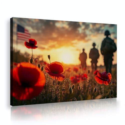 Drapeau américain fleurs rouges cadre salon moderne deco