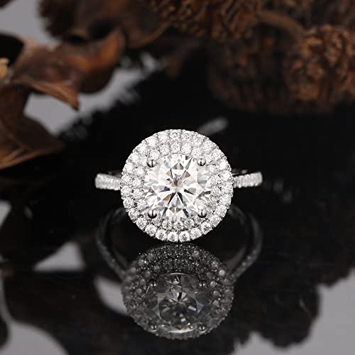 Moissanite Ring - Vintage Design Anniversary Ring - Excellent Round Cut 2.00 Carat Moissanite Women Ring - Double Halo 925 Silver Handcrafted Ring - Unique Moissanite Ring Set - Gift For Wife3