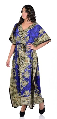 Women's Kaftan Dress Beach Cover Up Tribal Ethnic Print Plus Size V-Neck Loose Kimono Maxi Dress3