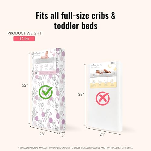 Image of Dream On Me 2-in-1 Floral Dreams Baby Crib Mattress, GREENGUARD Gold | Made in USA, Dual Sided, BSA Verified, ASTM & CPSC Tested, Fits Full Size Crib and Toddler Bed 52 inchx28 inchx5 inch, Waterproof Cover
