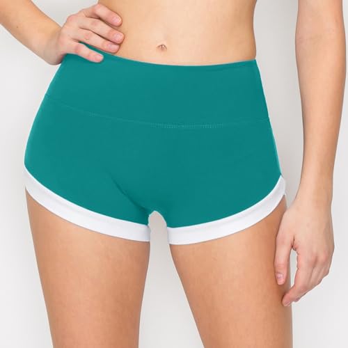 Image of ALWAYS Women's Super Soft Casual Yoga Workout Shorts with Hem Teal White XS