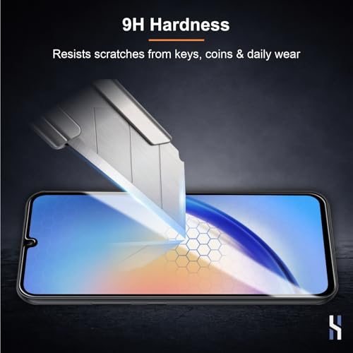 Image of Tempered Glass for Samsung Galaxy A34 (6.6 Inch) Military Grade 9H Screen Guard, Anti-Scratch, Shatterproof, Edge-to-Edge Full Coverage - Black Border
