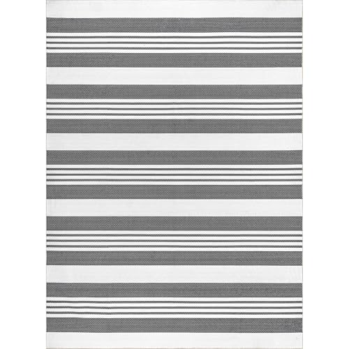 Tapis lavable en machine nuLOOM Lena grand format gris à rayures