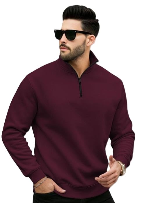 Men High Neck Half Zip Sweatshirt Long Sleeve Casual Street Outfit Comfortable Modern Winter Maroon S-picture-35
