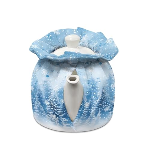 Image of Xoenoiee Christmas Snowman Blue Pattern Tea Cozy Tea Cosy for Teapots Keep Warm Teapot Cover Insulated Kettle Cover for Home Kitchen Table Decor