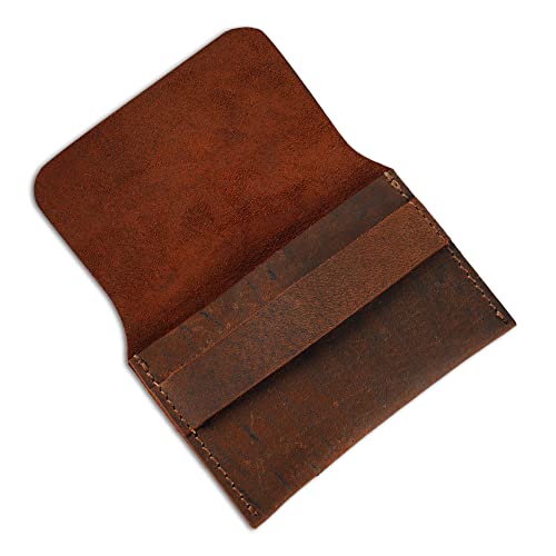 Distressed Leather Business Card Holder, Credit Card Wallet for Men or Women, Slim, Compact, and Vintage Brown Leather Card Holder for Pocket or Purse, Minimalist and Stylish Card Organizer