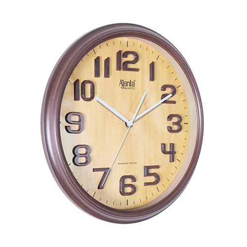 Image of Ajanta Luxury Oak Wood Wall Clock 1087-14.8 Inch - Elegant Silent Sweep Quiet Mechanism - Modern Farmhouse Wooden Decor