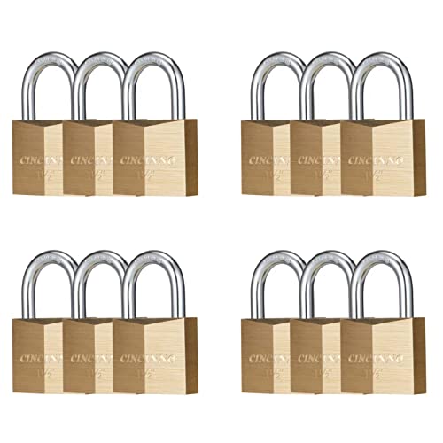 CINCINNO Locks with Keys,12 Pack Brass Keyed Alike Weatherproof Padlocks for Outdoor