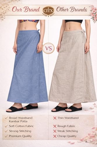 Image of CITIX Pure Cotton Petticoat for Woman Saree | Adujastable Drawstring Waist