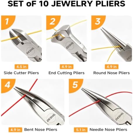 DESHIL 10 Pcs Jewelry Pliers Set for Jewelry Making, Wire Wrapping, Beading - 3