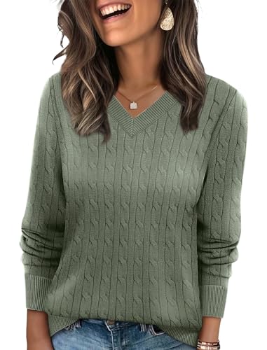 Sampeel Teacher Outfits for Women Christmas Sweaters Trendy Shirts Fashion Cable Knit Green L