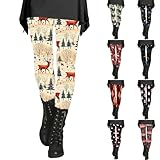 Legging d'entraînement taille haute pour femme - Legging de Noël imprimé fantaisie - Joli collant extensible - Pantalon de course à pied avec motif renne et bonhomme de neige - Chapeau de Noël, Rouge