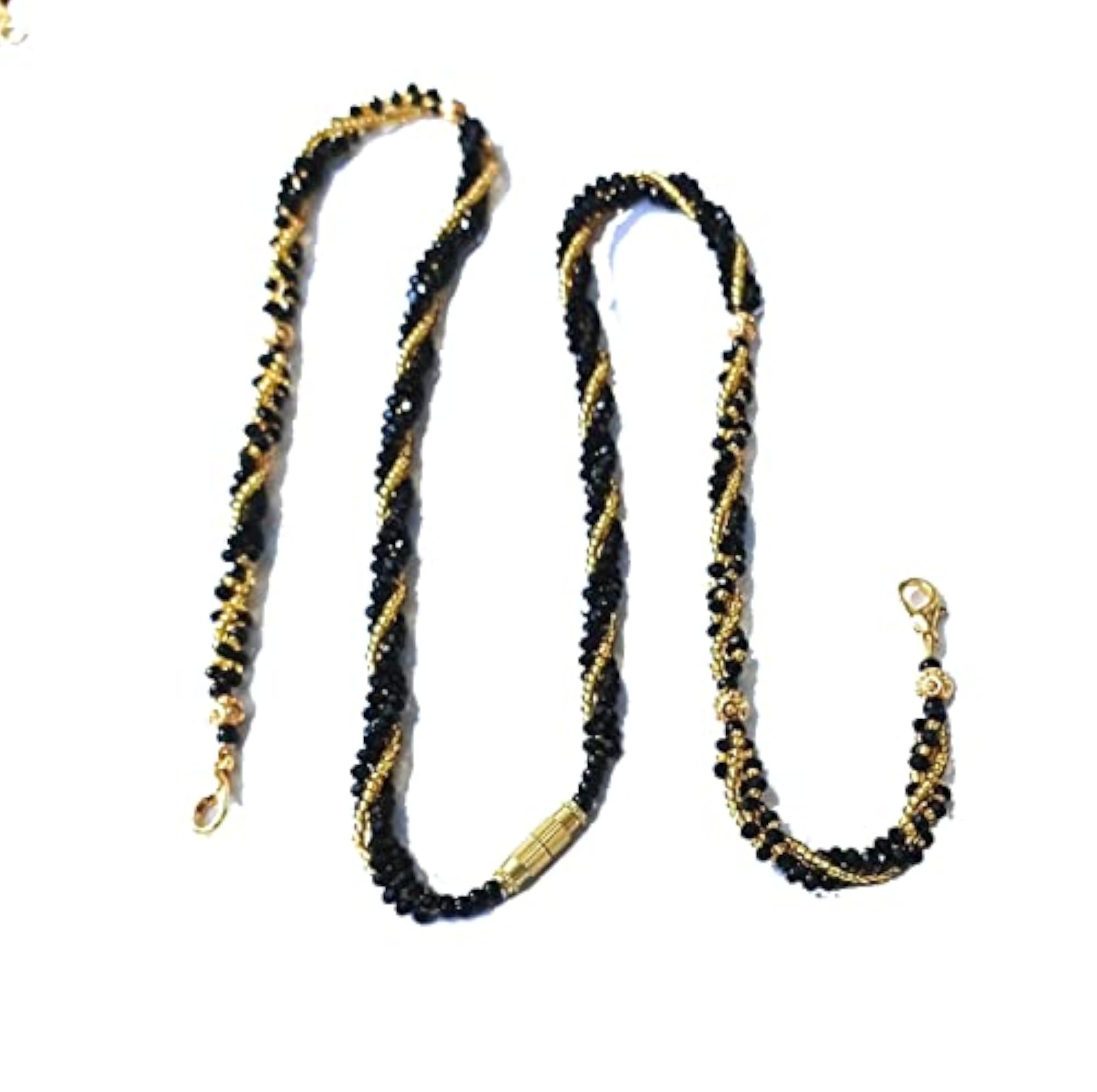 Women's Black & Golden Pearl Snake Chain Mangalsutra