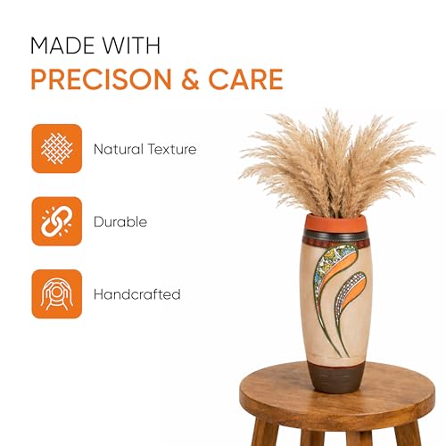 Image of Aakriti Art Creations Autumn Leaf Earthen Vase Handpainted in Tribal Art | Multicolor Terracotta Flower Vase | Matte Finish Decorative Vase for Living Room, Table & Floor Decor