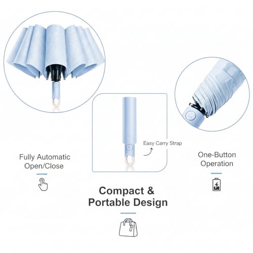 Image of Owme UV Umbrella for Women, Mini Folding Portable 3-Fold Umbrellas | Auto Open & Close for Rain and Sun Protection, Anti-Slip Handle | Windproof Umbrlla for Bedroom, Living Room,Entryway -