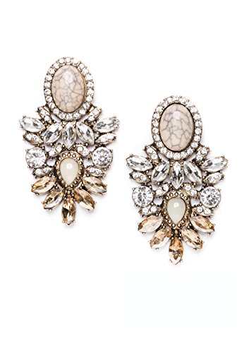 Happiness Boutique Women Statement Earrings with Rhinestones in Beige Long Earrings in Pastel Nude Colors nickel free