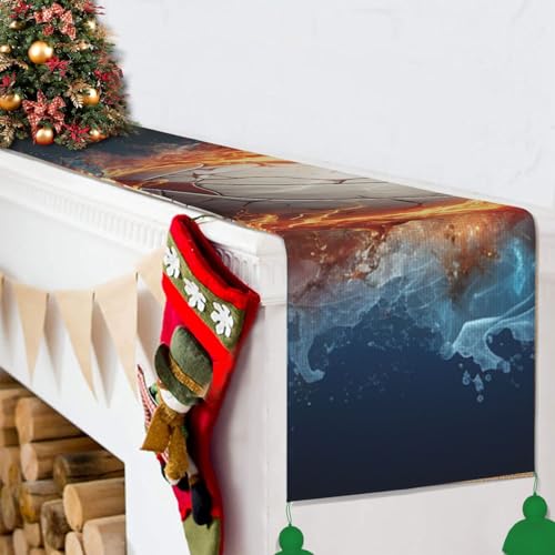 Chemin de table volleyball Ice and Fire 152cm en coton lin avec pompons - 7