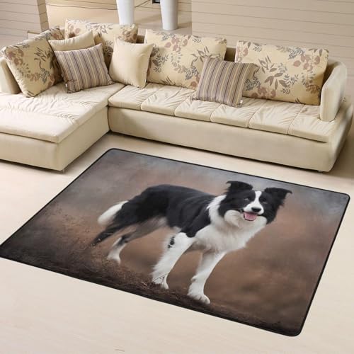 Tapis de salon imprimé Border Collie grand format pour protéger le sol des griffures