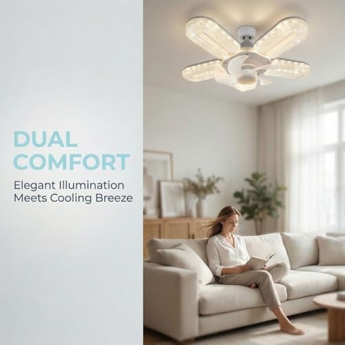 Ventilador de cristal regulable con cinco aspas motorizadas y casquillo E27 de alta eficiencia 2
