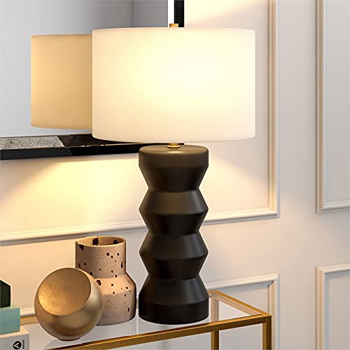 Carlin 28" Tall Ceramic Table Lamp With Fabric Shade In Matte Black/White #TOP7