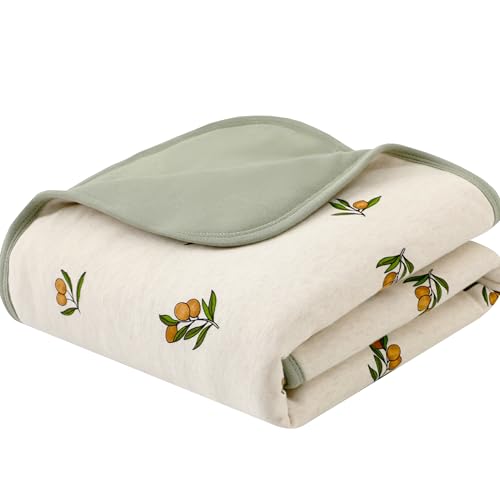 Owlivia Premium Organic Cotton Baby Blanket, Neutral Toddler Blanket with Soft Polyester Fill – Reversible Baby Infant Quilt 30"x40", Crib & Stroller Blanket(Olive Branch)