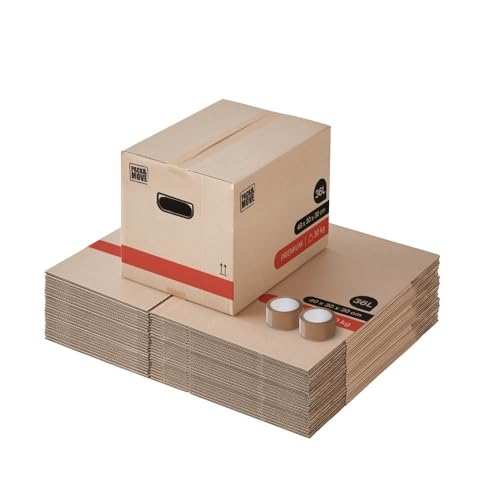 Pack and Move - Lot 30 Cartons Déménagement Livres Premium - 40 X 30 X 30 Cm - Extrême Résistance 20 KG - Poignées Renforcées - 2 Adhésifs Offerts