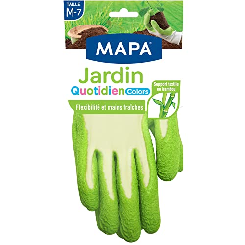 MAPA - Jardin Quotidien Colors - Gants de Jardinage Enduction Latex et Textile Bambou - Souples et Absorbants - 1 paire - Coloris Aléatoire Rose/Vert/Bleu -...
