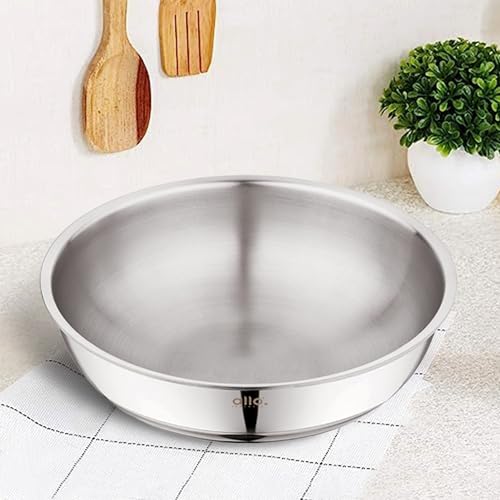 Image of Allo Triply Stainless Steel Tasla|Ideal Tasla for Curry /Stir-Fry /Deep-Fry /DryVeg /Saut Induction Friendly, Heavy Base Kadhai Naturally Non-Stick | 10 Years Warranty 18cm, 1.2 litres