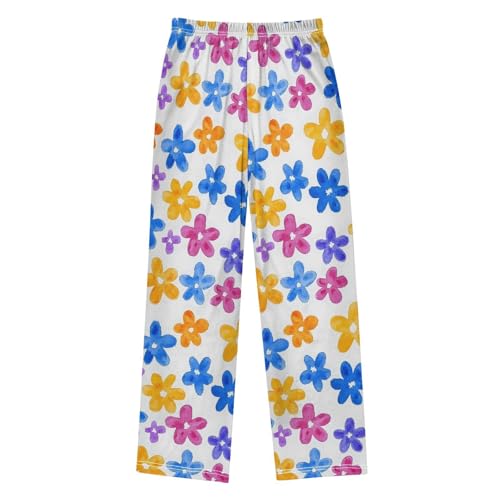 Pajama Pants Sleep Pants Soft Elastic Waist Pajama Lounge Pants Flower Color Tile Pattern for 6-14 Years Old2