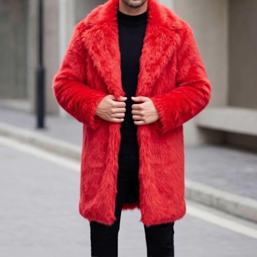 Image of Lisa Colly Mens Faux Fur Coat Jacket Winter Overcoat | Men's Faux Fur Long Jacket, Long Sleeve, Fluffy Warm, Winter Parka Coat