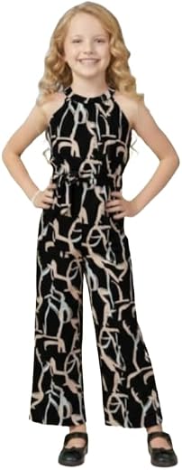 A.T.U.N. (ALL THINGS UBER NICE) Girls Printed Poly Silk Jumpsuit with Tie-Up Belt | Stylish Sleeveless One-Piece Outfit fo...