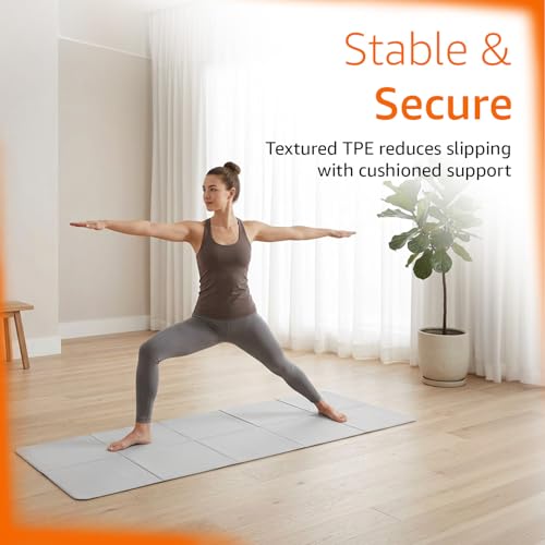 Image of Amazon Basics Portable Folding TPE Yoga Mat with Carry Bag | 5 mm Thick | Anti-Slip Grippy Surface | Foldable & Travel-Friendly Design | Lightweight Exercise Mat for Yoga, Pilates, Gym & Home Workouts | 180 x 60 cm